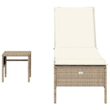 vidaXL Chaise Longue avec Table et Coussin Beige résine tressée, transat, lit de Repos de Jardin, Meuble d'extérieur, Chaise Longue d'extérieur