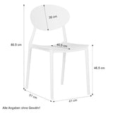 Homestyle4u Lot de 4 chaises de Jardin Blanches, chaises de Cuisine en Plastique, chaises empilables, Chaise de Balcon, Chaise d'extérieur