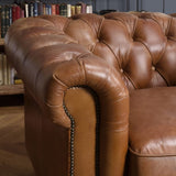 MACABANE Gaston - Fauteuil Marron Chesterfield capitonné Vintage 1 Place Cuir Pieds Bois