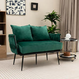 RELAX4LIFE Canapé 2 Places, Canapé Causeuse en Velours Doux avec 2 Oreillers Confortable | Pieds Métalliques Robustes| Patins Ajustable, Fauteuil de Salon 109 x 61 x 65CM, Vert foncé