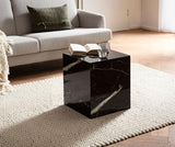 Wohnling Table basse Monobloc 40 x 40 x 45 cm Noir brillant avec aspect marbre Table de salon carrée Design Table d'appoint Lounge en forme de cube