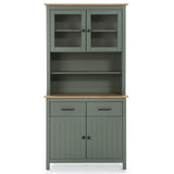 AltoBuy Tina - Buffet Haut 4 Portes 2 Tiroirs Bois Ciré et Vert