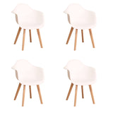 GrandCA HOME Lot de 4 Chaises de Salle à Manger Fauteuils avec Pieds en Bois, Siège en Polypropylène Premuim, Chaises de Cuisine avec Accoudoir pour Salon, Salon Bureau (4, Blanc)