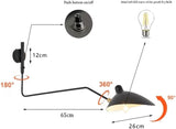 AstrizLamp Applique Murale à Bras Articulé, 65cm Noir Longue Arm Luminaire Murale avec Interrupteur Abat-Jour Réglable Moderne Arm Applique Murale à Tête Unique Chambre à Coucher Salon Hôtel
