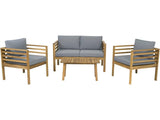 Salon de Jardin en Bois avec Coussins Beckham - 4 Places - Gris