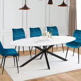 IDMarket - Table à Manger Ovale Alix 10 Personnes Pied araignée Noir et Plateau Effet marbre Blanc Alaska 200 cm