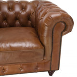 MACABANE Gaston - Fauteuil Marron Chesterfield capitonné Vintage 1 Place Cuir Pieds Bois