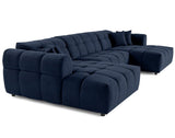Lisa Design - Ray - canapé panoramique en U 7 Places en Tissu texturé, Bleu