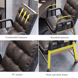 GIZNXBA Fauteuil en Cuir Gris, Chaise D'appoint Contemporaine Rembourrée avec Cadre en Acier Chaise De Loisirs avec Accoudoirs Poches Latérales Chaise D'ordinateur Ergonomique for Salon(/Gray,A)