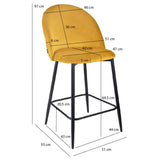 Meubletmoi Lot de 2 Chaises de Bar en Velours Jaune avec Capitonnage et Pieds en Métal Noir - Design Contemporain - FARA 2