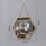 Hosoncovy Miroir hexagonal en métal à suspendre au mur avec chaîne, pleine longueur pour salle de bain, salon, chambre à coucher (L)