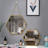 Hosoncovy Miroir hexagonal en métal à suspendre au mur avec chaîne, pleine longueur pour salle de bain, salon, chambre à coucher (L)