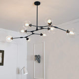 CCSUN 160cm Boule En Verre Ramification Lustre,E27 Spoutnik Lustre Hauteur Réglable,Créatif 7 Lumières Moderne Globe Suspension Luminaire,Verre Soufflé Métal Luminaire Transparent Noir 7-lumières