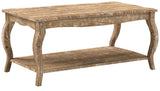 Austerity Table Basse en Bois recyclé avec étagère Ouverte, Finition Naturelle en Bois flotté, Meubles d'appoint pour Salon, Pieds incurvés, Bord festonné, Assemblage nécessaire