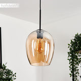 Suspension Vevino, suspension en métal/verre en noir/ambre, luminaire avec abat-jour en verre (Ø 20 cm), hauteur max. 150 cm, 1 x E27, ampoule(s) non incluse(s)