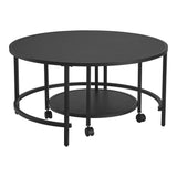 [en.casa] Lot de 2 Tables Basses Rondes Ensemble de Meubles de Salon Gigognes roulettes Espace de Rangement Panneau de Particules Mélaminé Acier Laqué Noir Mat