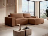 Vente-unique - Canapé lit - Canapé d'angle Droit Convertible en Tissu Effet Cuir Marron Amelia