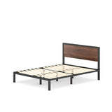 Zinus Mory Lit 140x190 cm - Hauteur du cadre de lit 30 cm - Plate-forme en métal et bois avec tête de lit - Marron
