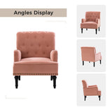 HULALA HOME Fauteuil à Oreilles avec accoudoirs du Milieu du siècle Chaise d'appoint Moderne en Velours à Dossier Haut avec Pieds en Bois Fauteuil Club rembourré pour Salon Chambre à Coucher Rose