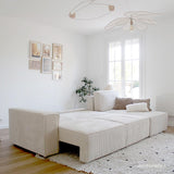 HOMIFAB Canapé d'angle Convertible réversible 5 Places avec Coffre de Rangement en Velours côtelé Beige - Collection Harper, 300 x 84 x 154/101 cm