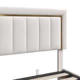 NMCXO Lit Double 160x200,Lit Coffre 160x200 avec Sommier à Lattes,Lits Hydraulique avec Rangement, Lits Moderne pour Adultes 2 Personnes,Tête de lit en Bords dorés,Blanc Cassé