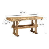 Etabli Rustique Style en Bois Massif de Tilleul Finition Naturelle L198 x PR88 x H90 cm