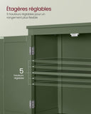 VASAGLE Armoire de Salle de Bain, Meuble de Rangement, Placard de Cuisine avec 4 Portes, Étagères Réglables, 30 x 60 x 110 cm, Vert Forêt BBC552C01