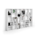 Mobili Fiver, Bibliothèque M Iacopo (160,8 x 236,4 cm), Frêne Blanc, Étagère Bibliothèque pour Salon, Bureau, Made in Italy