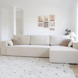 HOMIFAB Canapé d'angle Convertible réversible 5 Places avec Coffre de Rangement en Velours côtelé Beige - Collection Harper, 300 x 84 x 154/101 cm