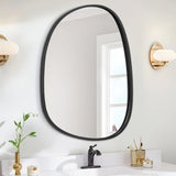 Lzuso Miroir Mural Noir décoratif asymétrique Grand Miroir Mural Ovale Moderne à Cadre en Bois Style Unique vanité Murale Art Miroir à Vagues Salon Chambre Salle de Bain xuanguan 65x45cm