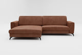 CAVADORE Canapé d'angle Bounce Aspect Cuir Vintage/Canapé d'angle avec Chaise Longue + Pieds Métal Noir Mat / 290x88x178 / Microfibre Marron Selle
