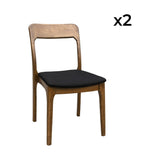 sweeek - Chaise Vintage en Bois d'hévéa Teinte Noyer et Tissu Noir. L 48 x P 58 x H 81.5cm (Lot de 2)