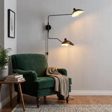 BARCELONA LED Applique Murale Noire en Fer à Double Bras E27, Grande Lampe Murale avec Câble et Interrupteur, Design Classique Moderne Vintage de Luxe pour Intérieur