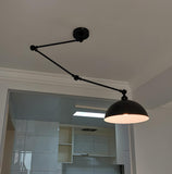 MQDLJSE Luminaire Suspendu à Bras pivotant Long en métal Noir, Lampe Suspendue en Forme de dôme, Lustre de Ferme Rustique Jaune, Tige Pliante, éclairage Industriel Moderne Vert pour Table