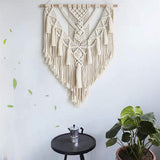 BMIDRUT Tapisserie macramé en coton tissé à la main avec pompons, décoration artisanale, chambre à coucher, salon, appartement, 45 x 75 cm