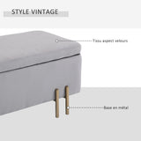 HOMCOM Banc de Rangement Coffre de Rangement Design Contemporain- Banc avec Espace de Rangement - dim. 100L x 40l x 42H cm - Velours Gris Clair piètement métal doré