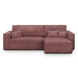 HOMIFAB Canapé d'angle Convertible réversible 4 Places avec Coffre de Rangement en Velours côtelé Vieux Rose - Livia New
