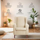 Sueños ZZZ Carla Fauteuil à oreilles tapissé en tissu anti-taches Couleur beige 104 x 77 x 75 cm Idéal pour lire, regarder la télévision ou allaiter