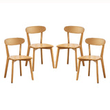 FBNMG Lot de 4 Chaises de Salle à Manger en Bois Massif, Chaise de Cuisine Rustique avec Dossier, Chaise Détente Antidérapante avec Pieds Bois pour Chambre Studio Restaurant(4 PCS, Color A)