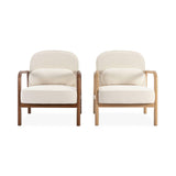 sweeek - Fauteuil scandinave Bois d'hévéa Finition Noyer Clair et Dossier Arrondi en Bouclette Blanche - Amelie