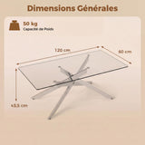 COSTWAY Table Basse Verre Axis, Table Basse Salon Transparente, Plateau Rectangulaire, Pieds Tubulaires en Métal Chromé, Design Argent Moderne, pour Appartement, Maison