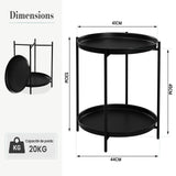 WOLTU Table Basse Ronde, Table d'Appoint, Table Salon, Petite Table Basse avec 2 Plateaux Amovibles, Table de Chevet, en Métal, Noir, BTS17sz