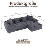 Sapgaks Canapé désossé entièrement compressé,canapé d'angle avec méridienne en Forme de L,Grand canapé 3 Places 261 cm,Profondeur d'assise 70 cm,Velours côtelé,Aucun Assemblage requis (Gris)