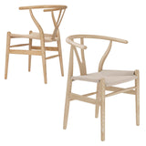 VODUR Wishbone Chaise de salle à manger en bois massif naturel Hans Wegner Y Chaise en rotin et en bois d'accoudoirs - Lot de 2 chaises en bois de hêtre (bois de hêtre + couleur bois naturel)