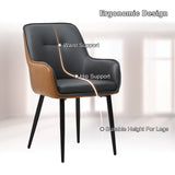 LEMROE Lot de 2 chaises de salle à manger en cuir avec dossier et accoudoirs - Chaises de salle à manger rembourrées avec pieds en métal (gris et marron)