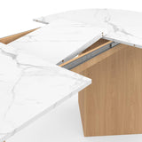 IDMarket - Table à Manger Extensible Ovale Marthe 6-10 Personnes Plateau marbre Blanc Alaska et Bois façon hêtre 160-200 cm