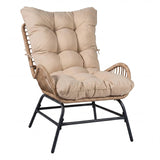 COSTWAY Fauteuil de Jardin en Rotin PE, Charge 180 kg, Chaise de Jardin avec Coussin Amovible, Cadre en Métal, Dossier Incliné, Fauteuil Exterieur pour Piscine Porche Balcon, 84 x 68 x 87 cm (Brun,1)