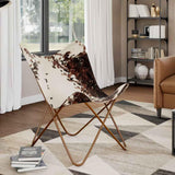 Tonture Fauteuil papillon, marron et blanc, en peau de vache véritable, chaise en cuir vintage, ergonomique, fabriquée à la main, pour salon, chambre à coucher, salon
