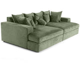 Lisa Design - Collins - canapé Droit 4 Places avec Double méridienne - Assise Profonde - en Velours texturé, Vert
