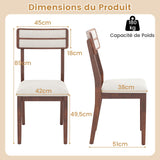 COSTWAY Chaise Salle a Manger Lot de 2, Chaises Hautes avec Dossier Haut, Siège Rembourré, Pieds en Bois de Caoutchouc, Fauteuil Salle a Manger sans Accoudoirs, Charge 180 KG (Noyer)